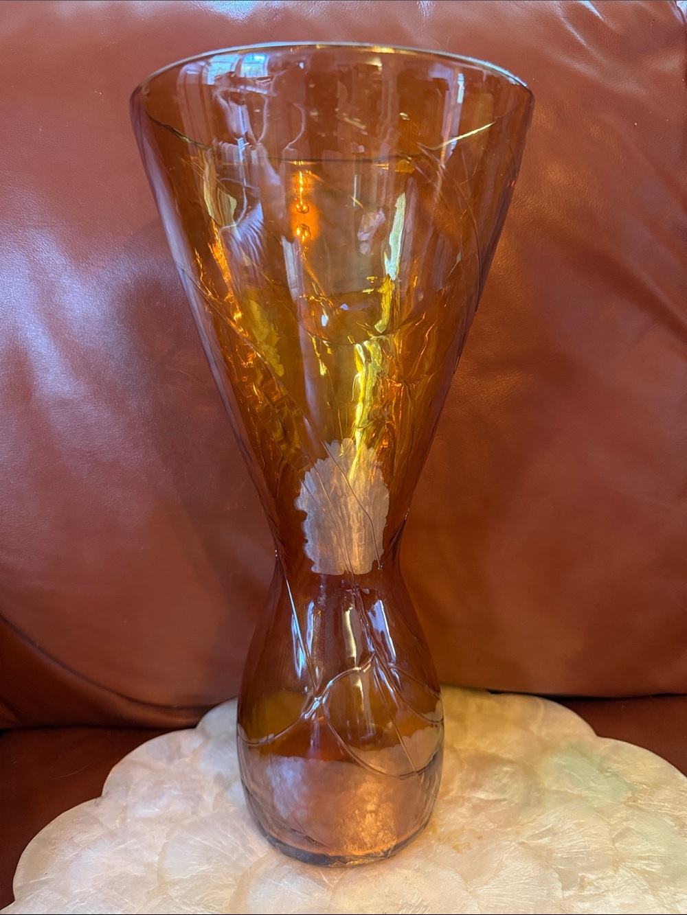 Vintage MCM Amber Glass Decorative Vase - Elegant Home Accent